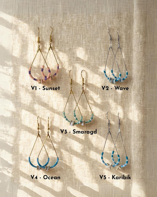 Handgemachte Perlenohrringe in Tropfenform | Boho Ohrringe mit Perlen & Anhängern | Sommer Schmuck Geschenkidee Urlaub | Bohemian Ohrringe