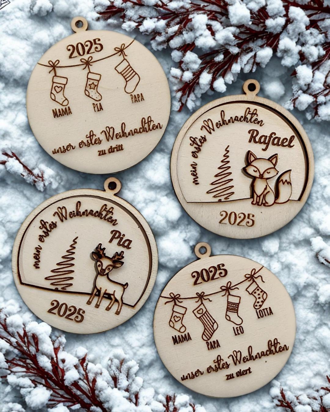 Christbaumschmuck Holz personalisiert, Christbaumkugel mit Gravur, Geschenkidee Weihnachten & personalisierte Geschenke, Baumanhänger