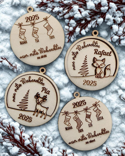 Christbaumschmuck Holz personalisiert, Christbaumkugel mit Gravur, Geschenkidee Weihnachten & personalisierte Geschenke, Baumanhänger