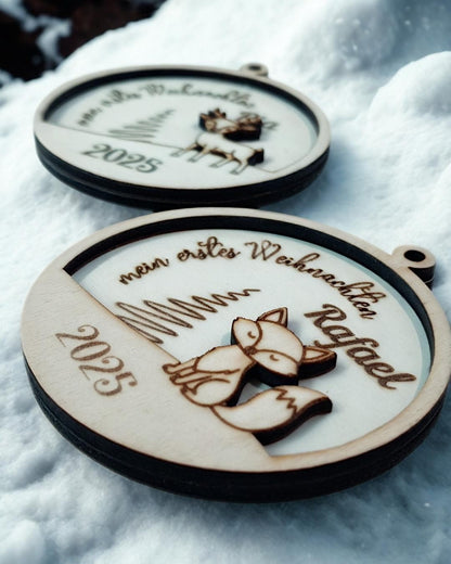Christbaumschmuck Holz personalisiert, Christbaumkugel mit Gravur, Geschenkidee Weihnachten & personalisierte Geschenke, Baumanhänger