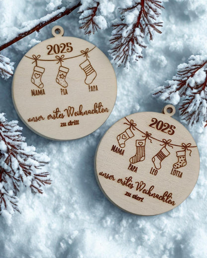 Christbaumschmuck Holz personalisiert, Christbaumkugel mit Gravur, Geschenkidee Weihnachten & personalisierte Geschenke, Baumanhänger
