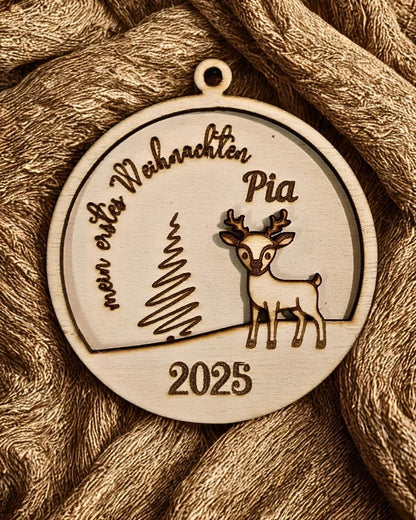 Christbaumschmuck Holz personalisiert, Christbaumkugel mit Gravur, Geschenkidee Weihnachten & personalisierte Geschenke, Baumanhänger
