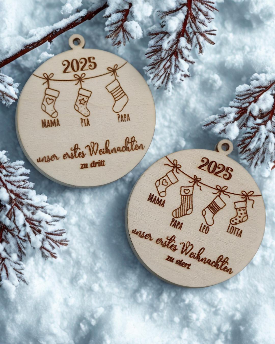 Christbaumschmuck Holz personalisiert, Christbaumkugel mit Gravur, Geschenkidee Weihnachten & personalisierte Geschenke, Baumanhänger