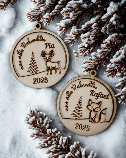 Christbaumschmuck Holz personalisiert, Christbaumkugel mit Gravur, Geschenkidee Weihnachten & personalisierte Geschenke, Baumanhänger