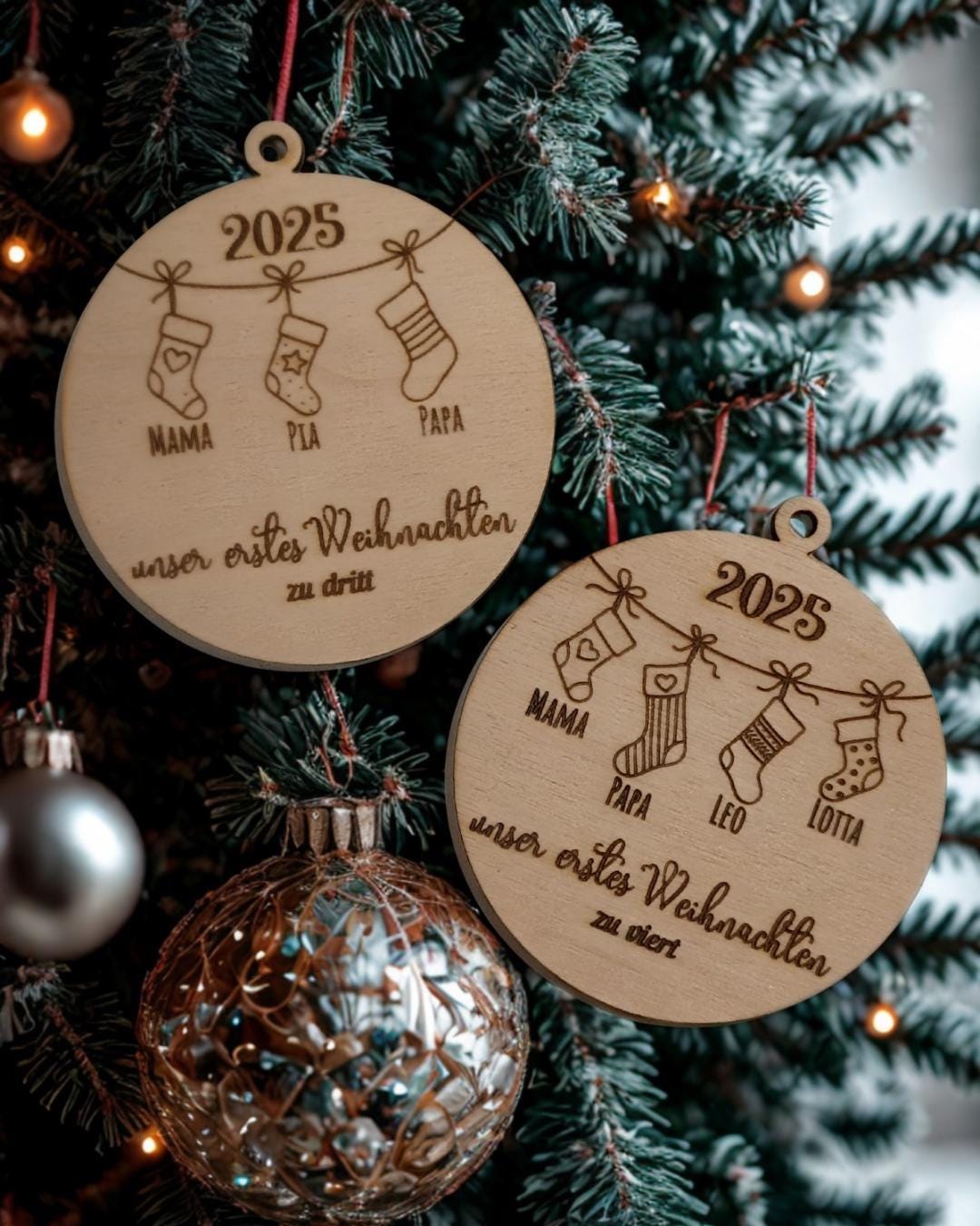Christbaumschmuck Holz personalisiert, Christbaumkugel mit Gravur, Geschenkidee Weihnachten & personalisierte Geschenke, Baumanhänger