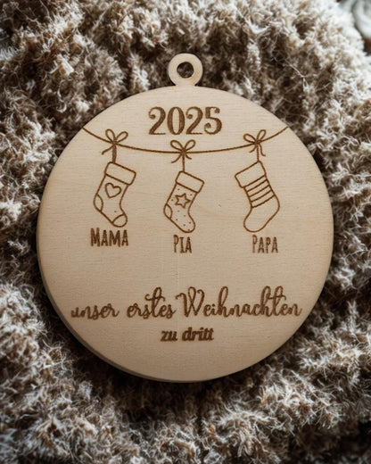 Christbaumschmuck Holz personalisiert, Christbaumkugel mit Gravur, Geschenkidee Weihnachten & personalisierte Geschenke, Baumanhänger