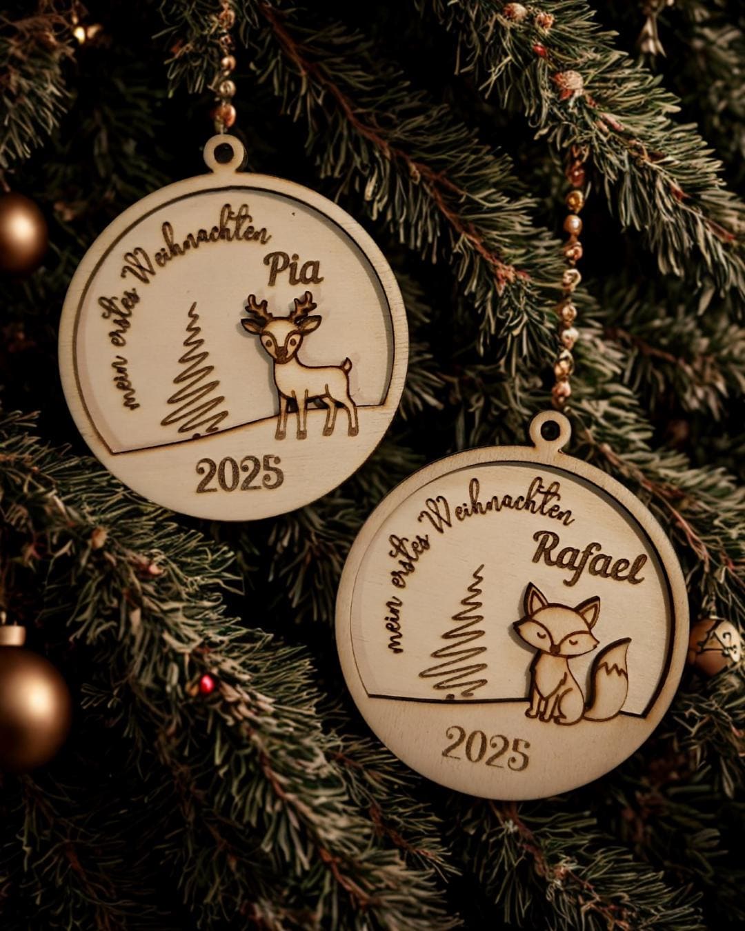 Christbaumschmuck Holz personalisiert, Christbaumkugel mit Gravur, Geschenkidee Weihnachten & personalisierte Geschenke, Baumanhänger