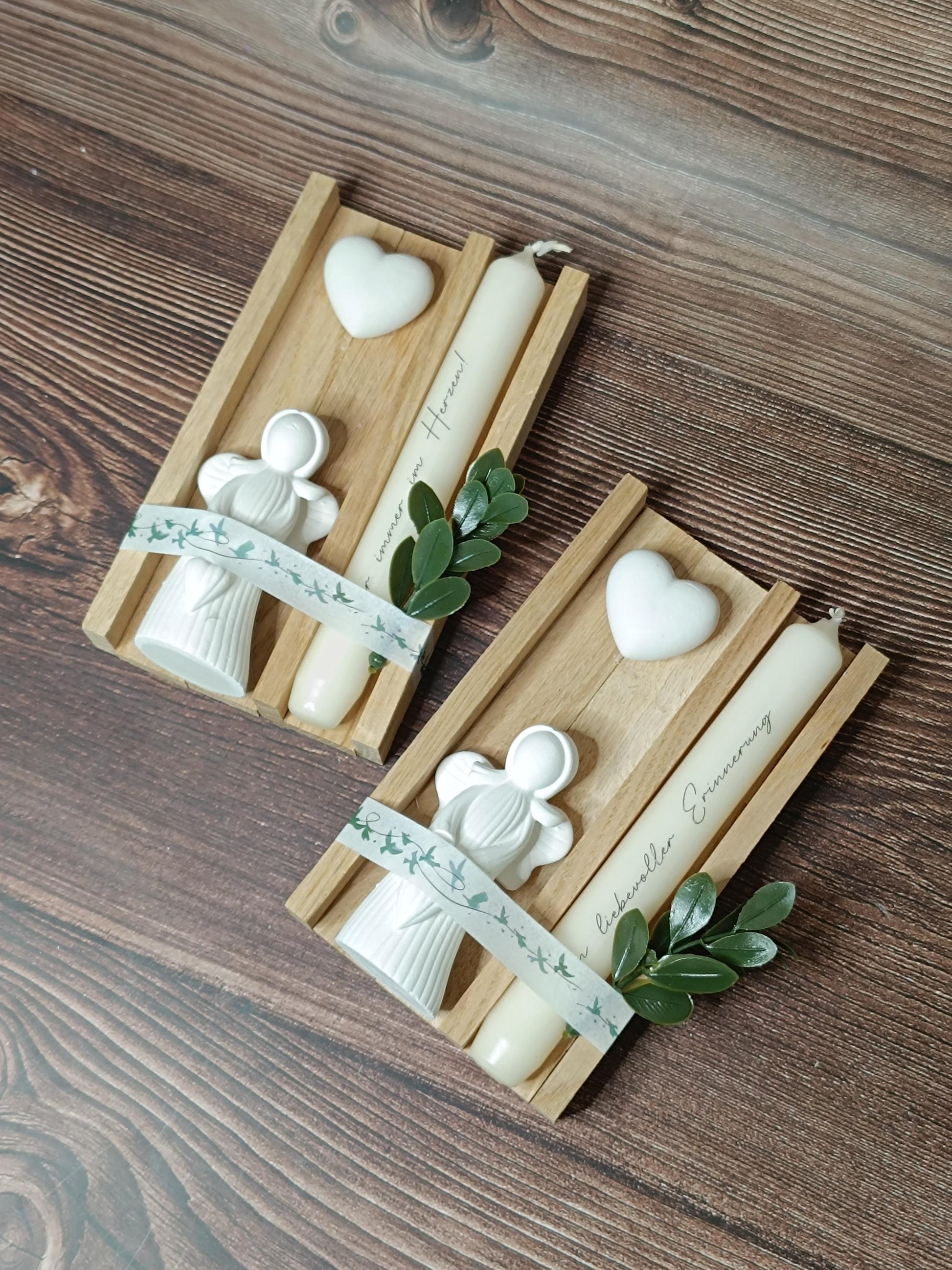 Geschenkverpackung / Geschenkidee mit Engel und personalisierte Kerze mit Wunschtext, als Mitbringsel, kleines Geschenk, Trauer, Kommunion