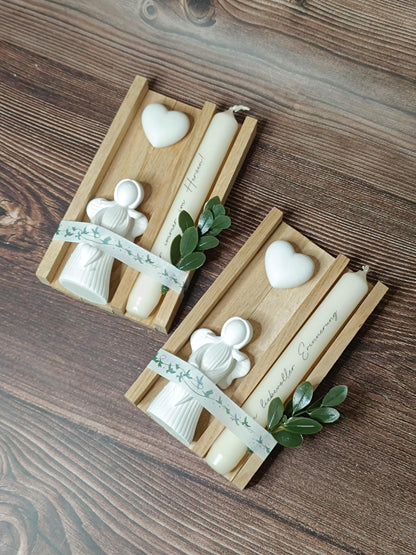 Geschenkverpackung / Geschenkidee mit Engel und personalisierte Kerze mit Wunschtext, als Mitbringsel, kleines Geschenk, Trauer, Kommunion