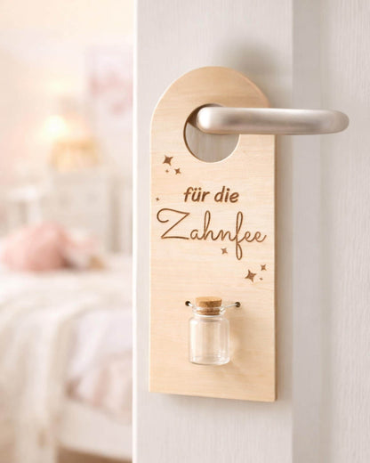 Milchzahnbox mit Türschild für die Zahnfee, personalisierter Name, Aufbewahrung für Milchzähne, als Geschenk zur Einschulung, Geburtstag
