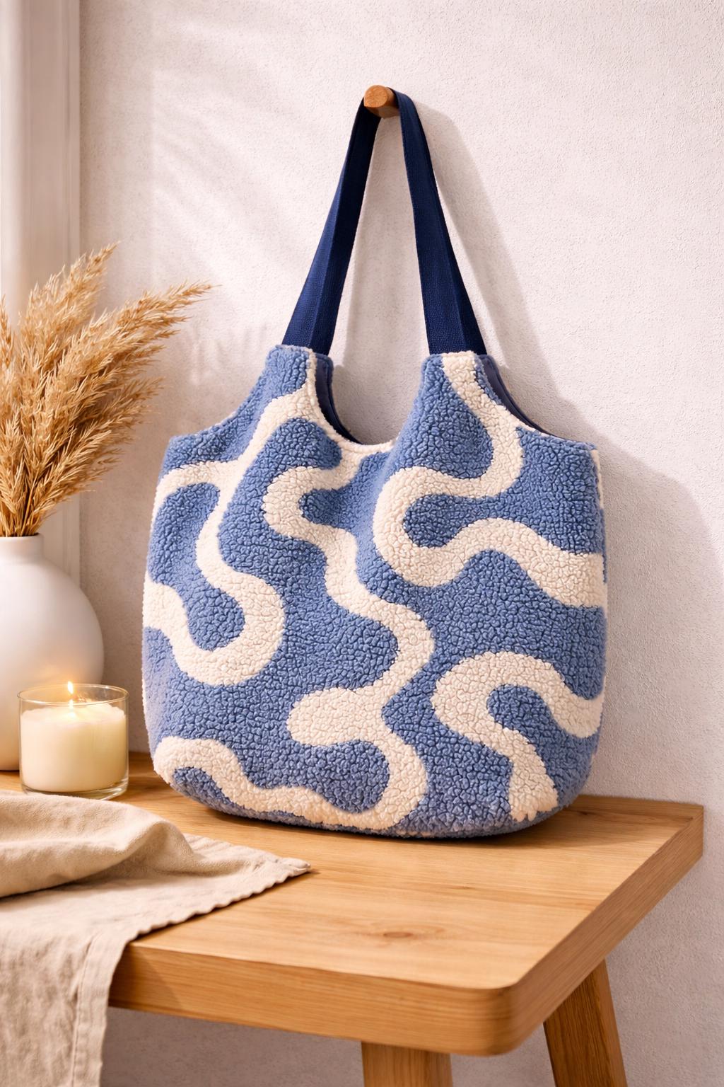 Teddybag | Große Stofftasche mit Innenfach | Teddy Tasche Damen Leo Shopper Handmade | Kuschelige Sherpa Bag Beige Leopard | Umhängetasche