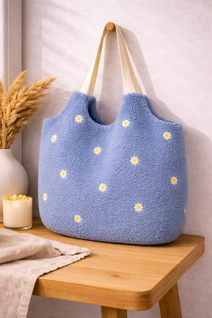 Teddybag | Große Stofftasche mit Innenfach | Teddy Tasche Damen Leo Shopper Handmade | Kuschelige Sherpa Bag Beige Leopard | Umhängetasche