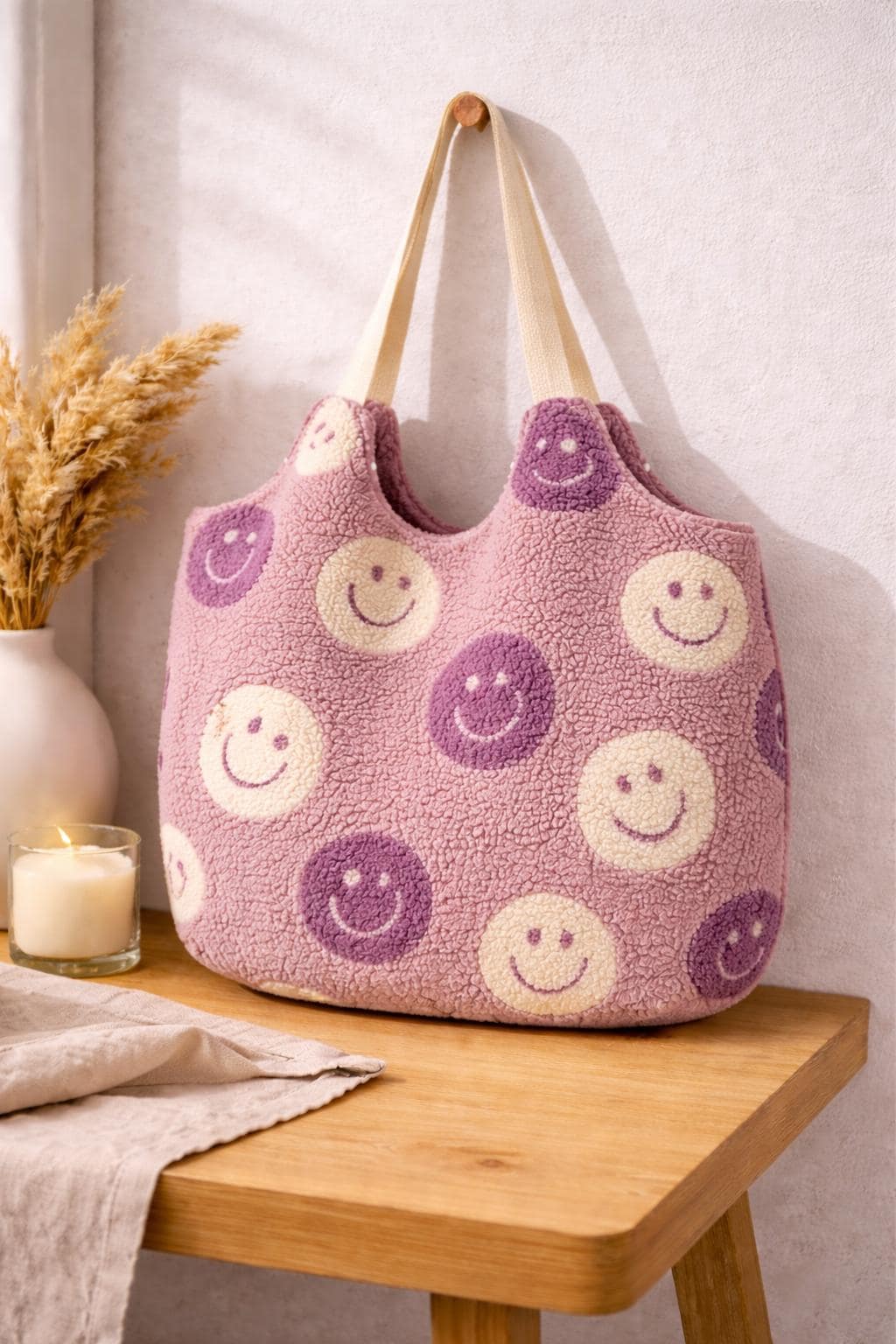 Teddybag | Große Stofftasche mit Innenfach | Teddy Tasche Damen Leo Shopper Handmade | Kuschelige Sherpa Bag Beige Leopard | Umhängetasche