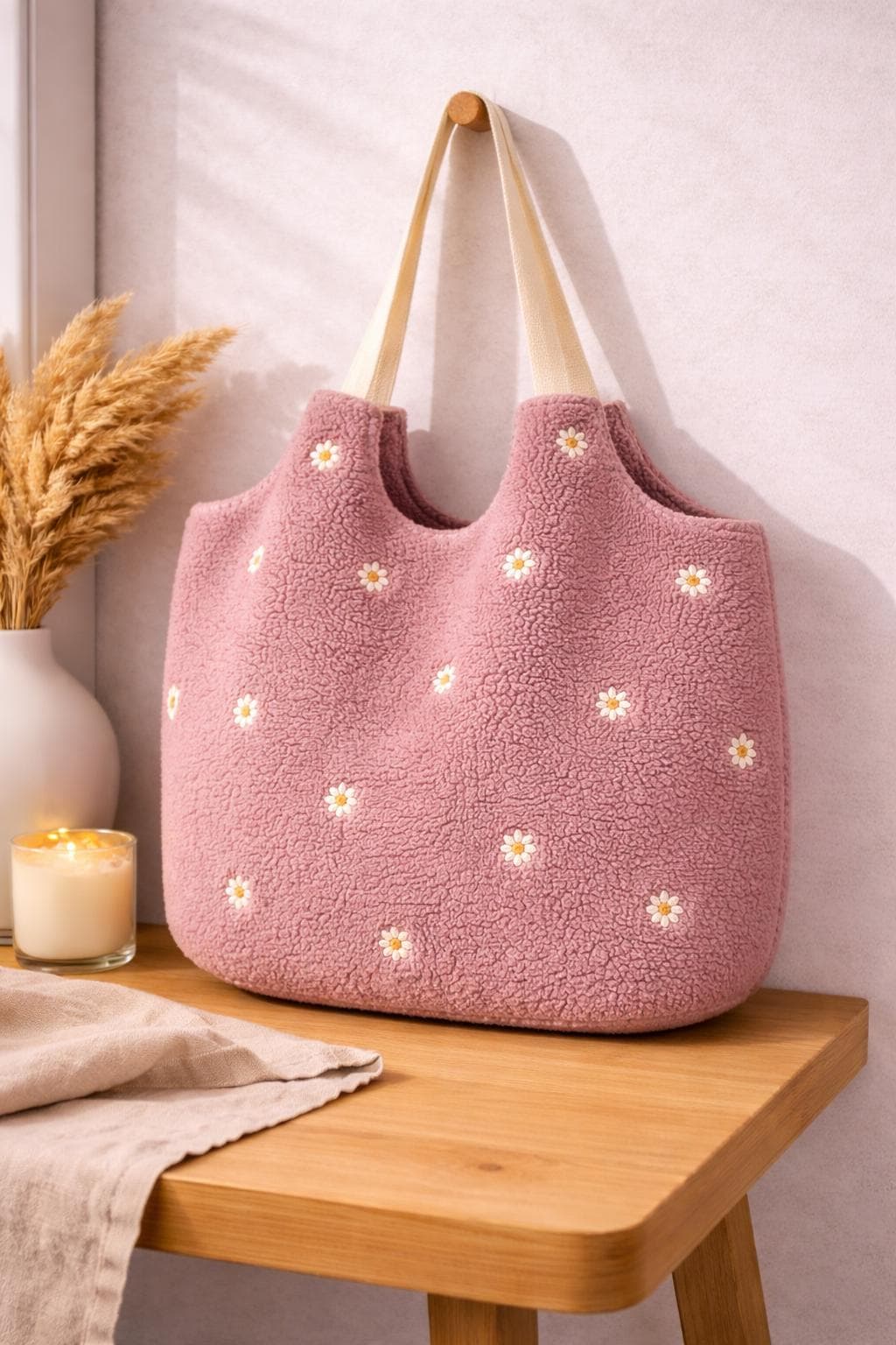 Teddybag | Große Stofftasche mit Innenfach | Teddy Tasche Damen Leo Shopper Handmade | Kuschelige Sherpa Bag Beige Leopard | Umhängetasche