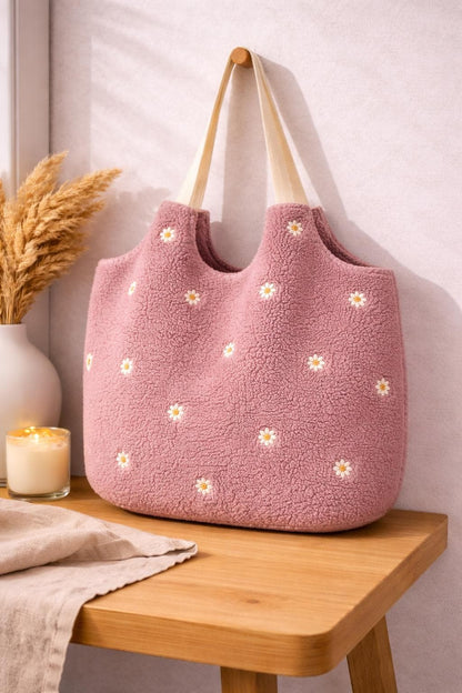 Teddybag | Große Stofftasche mit Innenfach | Teddy Tasche Damen Leo Shopper Handmade | Kuschelige Sherpa Bag Beige Leopard | Umhängetasche