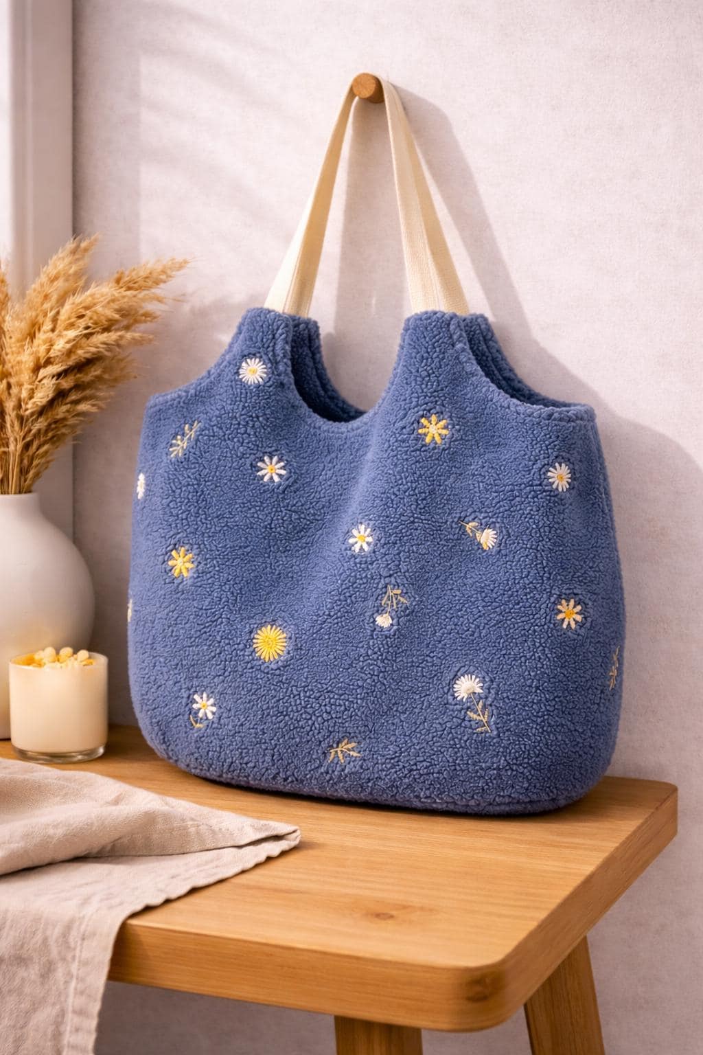 Teddybag | Große Stofftasche mit Innenfach | Teddy Tasche Damen Leo Shopper Handmade | Kuschelige Sherpa Bag Beige Leopard | Umhängetasche