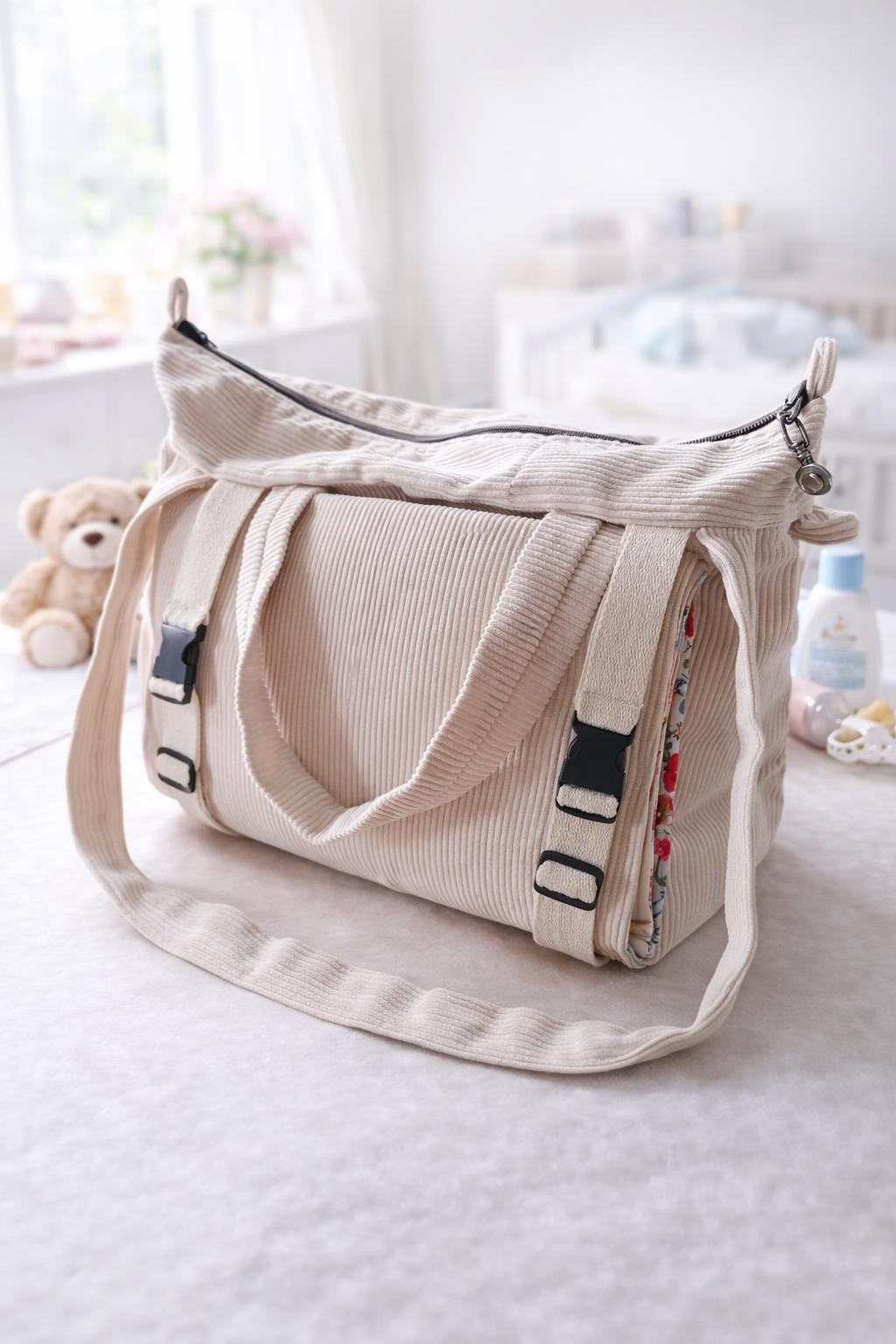 MABAG | Große Wickeltasche mit Wickelunterlage | personalisierte Mama Tasche | Cord Tasche wasserabweisend | Baby Tasche für Kinderwagen