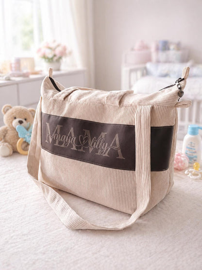 MABAG | Große Wickeltasche mit Wickelunterlage | personalisierte Mama Tasche | Cord Tasche wasserabweisend | Baby Tasche für Kinderwagen