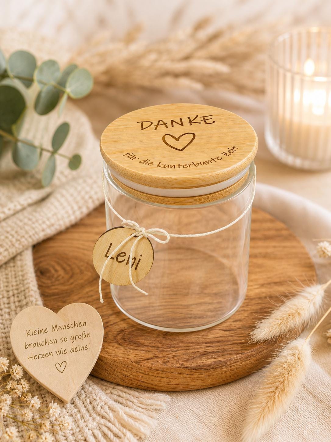 personalisierte Vorratsgläser mit Bambus-Deckel und Gravur (500ml), perfekte als Kita-Abschiedsgeschenk oder Hochzeitsgeschenk, Wunschtext