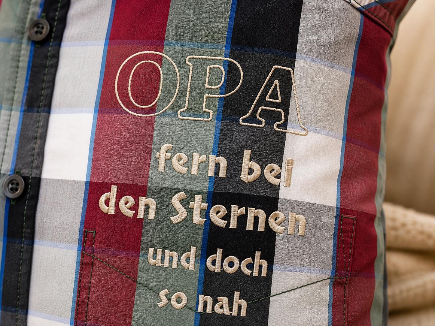 Erinnerungskissen aus Hemd | T-Shirt | Kissen personalisiert mit Stickerei | Geschenk für Opa Papa | Andenken aus Kleidung | Unikat handmade
