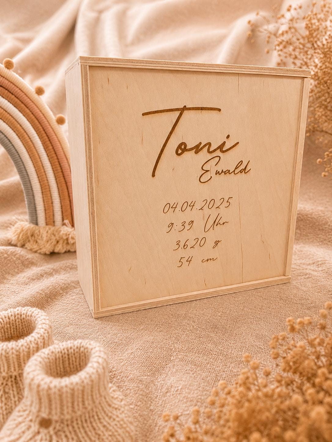 Memory-Box I Erinnerungskiste I Personalisierbar I Wunschmotiv I Name I Baby I Hochzeit I Taufe I Holzkiste mit Schiebedeckel I Babyshower