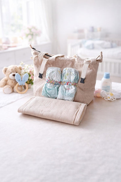 MABAG | Große Wickeltasche mit Wickelunterlage | personalisierte Mama Tasche | Cord Tasche wasserabweisend | Baby Tasche für Kinderwagen