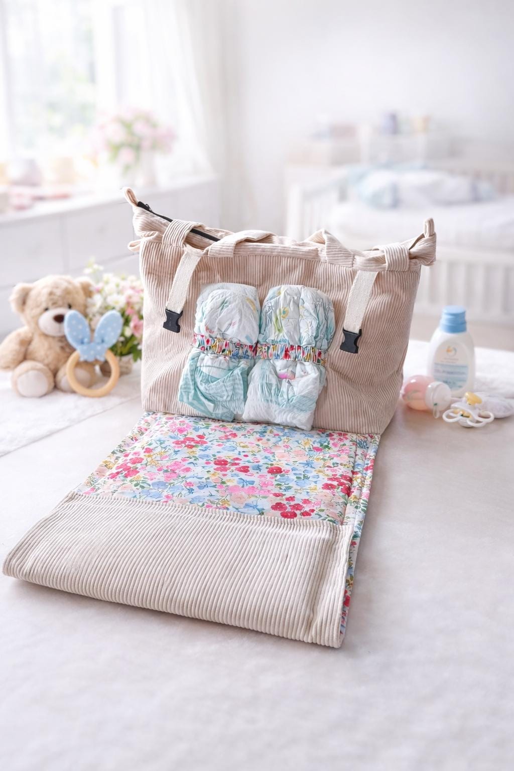 MABAG | Große Wickeltasche mit Wickelunterlage | personalisierte Mama Tasche | Cord Tasche wasserabweisend | Baby Tasche für Kinderwagen