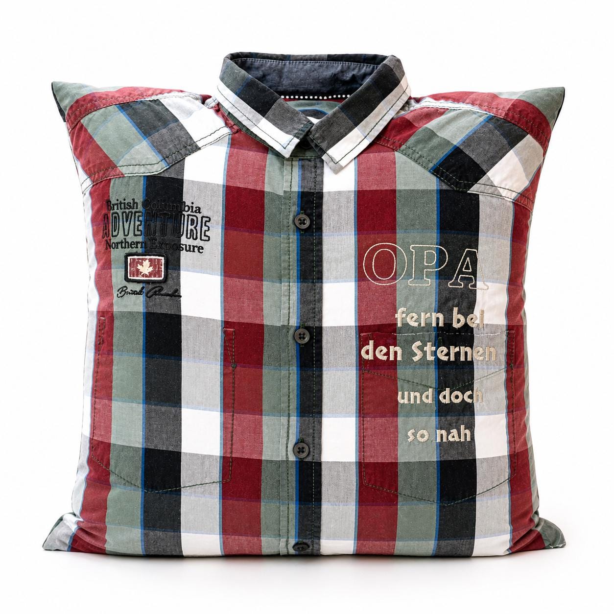 Erinnerungskissen aus Hemd | T-Shirt | Kissen personalisiert mit Stickerei | Geschenk für Opa Papa | Andenken aus Kleidung | Unikat handmade