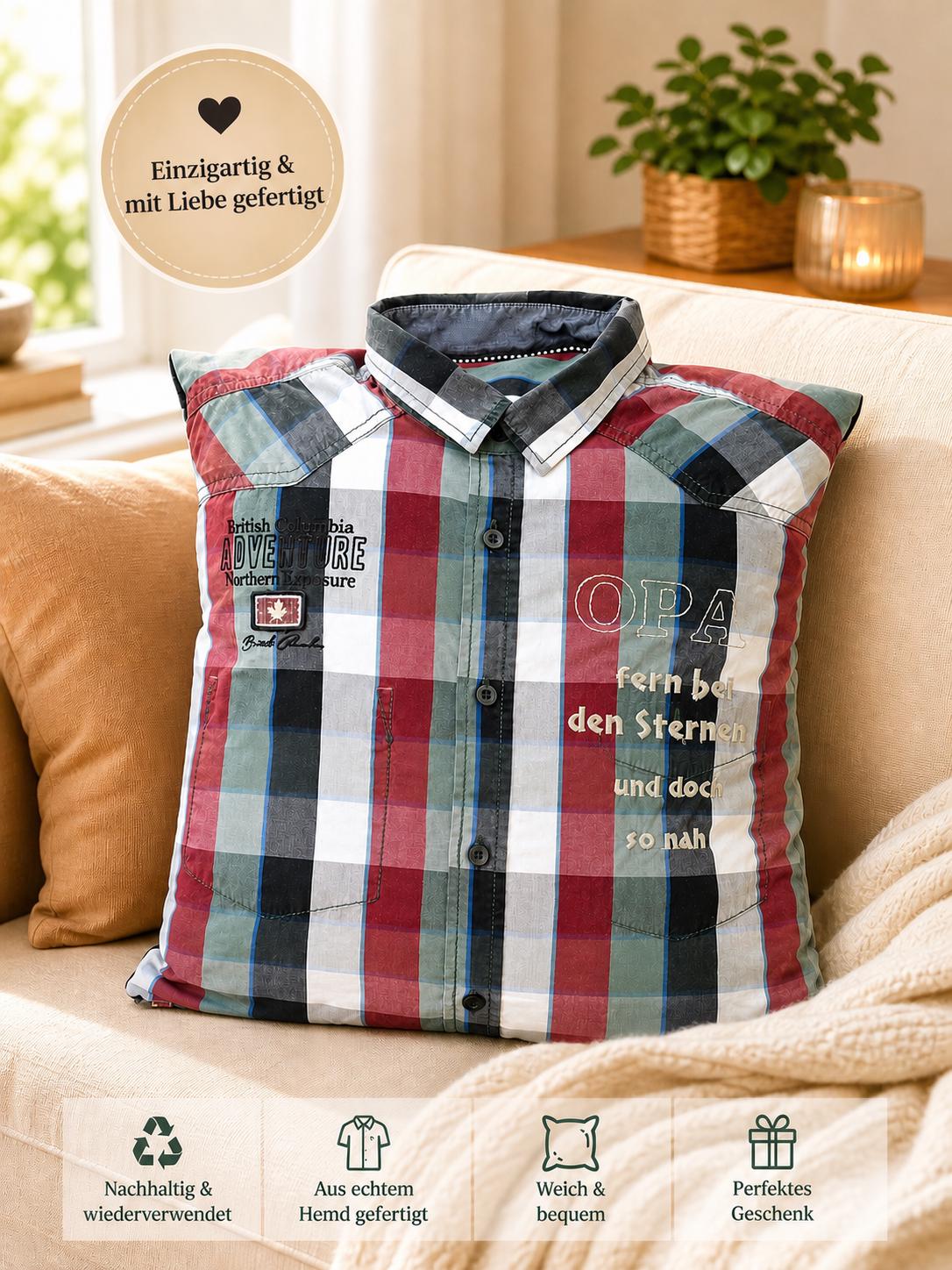 Erinnerungskissen aus Hemd | T-Shirt | Kissen personalisiert mit Stickerei | Geschenk für Opa Papa | Andenken aus Kleidung | Unikat handmade