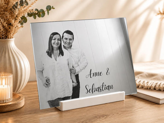 Personalisierter Spiegel mit Foto & Gravur | Geschenk für Paare | Hochzeitsgeschenk | Erinnerungsgeschenk A4 | Geschenkidee | Spiegelgravur