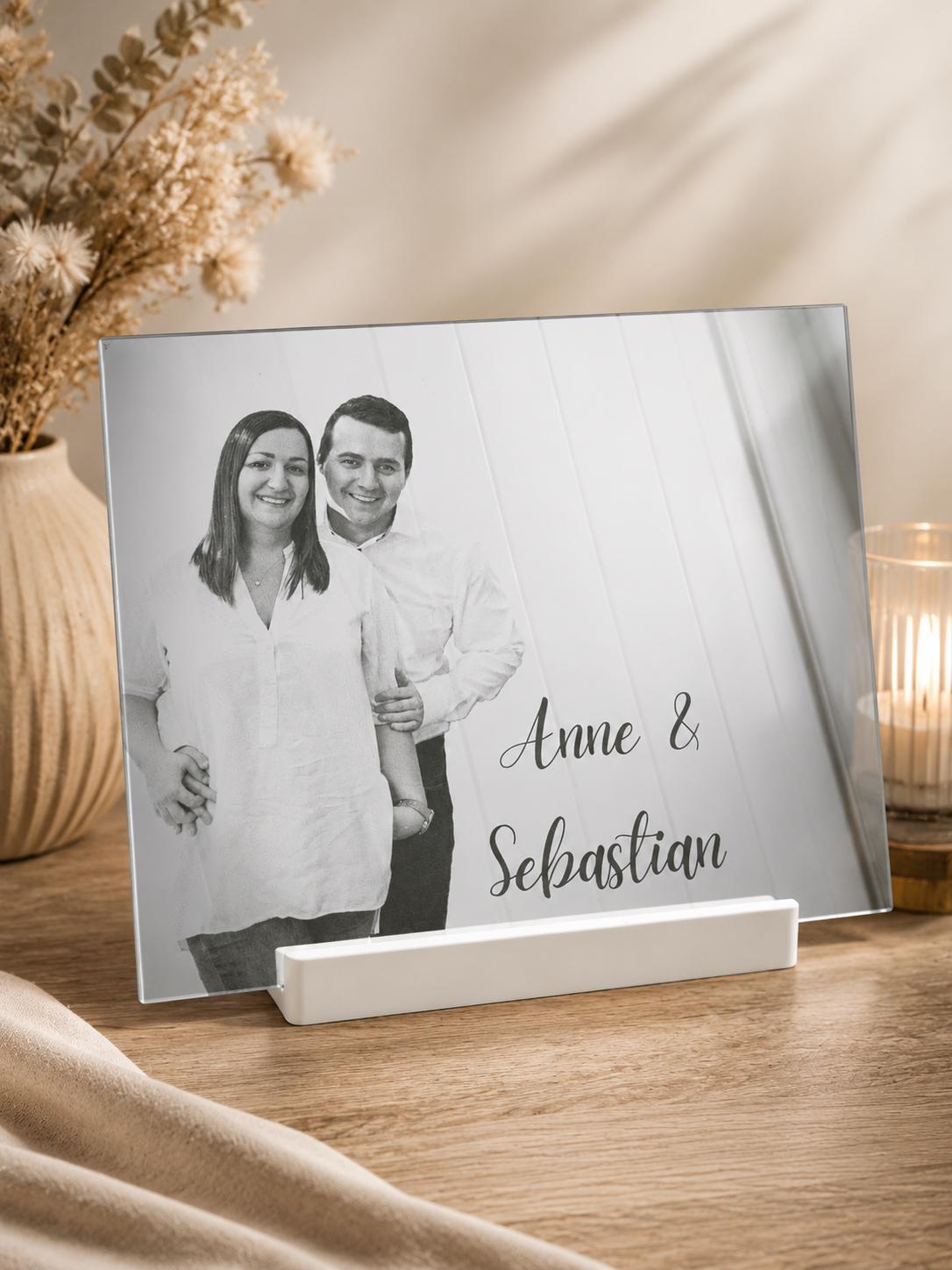 Personalisierter Spiegel mit Foto & Gravur | Geschenk für Paare | Hochzeitsgeschenk | Erinnerungsgeschenk A4 | Geschenkidee | Spiegelgravur
