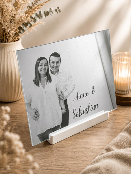 Personalisierter Spiegel mit Foto & Gravur | Geschenk für Paare | Hochzeitsgeschenk | Erinnerungsgeschenk A4 | Geschenkidee | Spiegelgravur