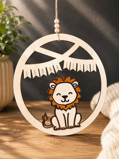 Personalisierter Holz Türkranz mit Tiermotiven – personalisierbar mit Wunschnamen und Tiermotiv I Kinderzimmerdeko, Geschenkidee, Babyshower
