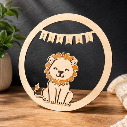 Personalisierter Holz Türkranz mit Tiermotiven – personalisierbar mit Wunschnamen und Tiermotiv I Kinderzimmerdeko, Geschenkidee, Babyshower