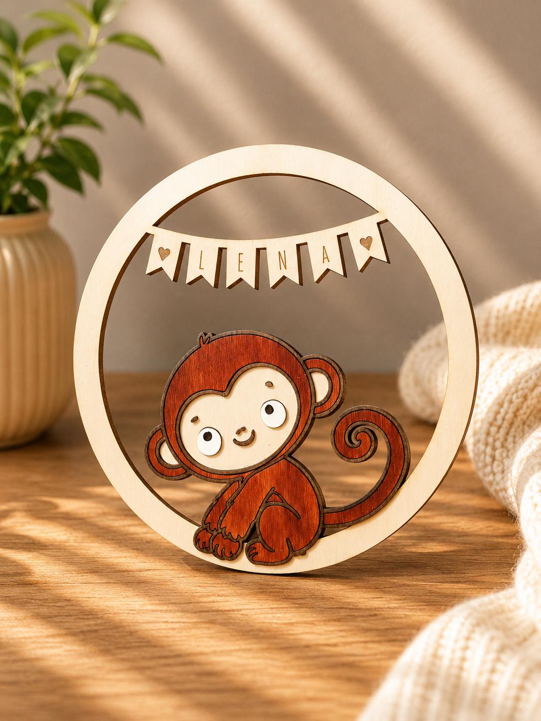 Personalisierter Holz Türkranz mit Tiermotiven – personalisierbar mit Wunschnamen und Tiermotiv I Kinderzimmerdeko, Geschenkidee, Babyshower