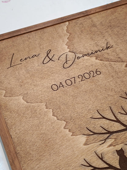 Fingerabdruck Gästebuch Hochzeit aus Holz mit Rahmen | Personalisiertes Hochzeitsgästebuch A3 | Guest | Wedding Tree | Geschenk zur Hochzeit