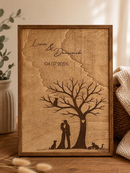 Fingerabdruck Gästebuch Hochzeit aus Holz mit Rahmen | Personalisiertes Hochzeitsgästebuch A3 | Guest | Wedding Tree | Geschenk zur Hochzeit