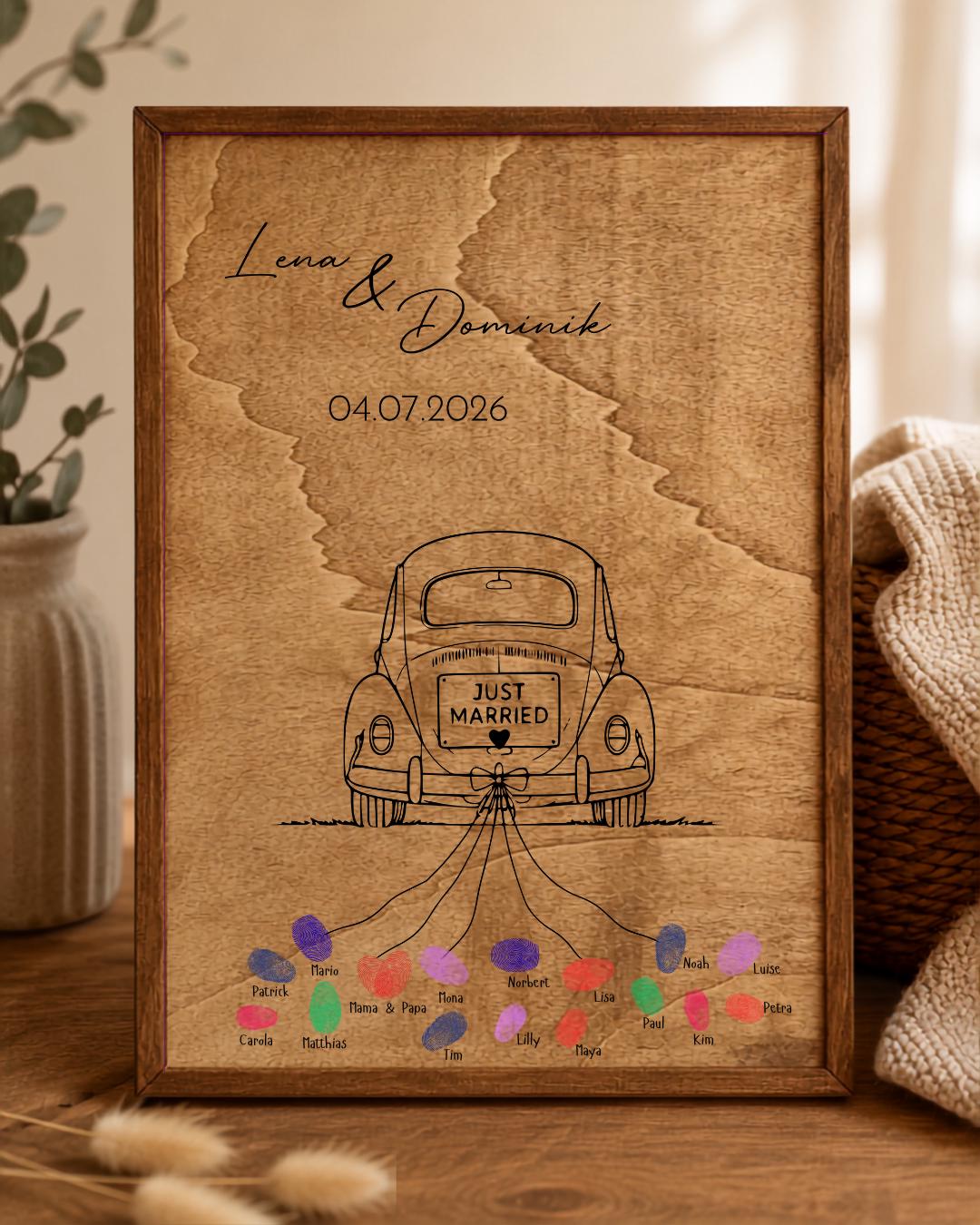 Fingerabdruck Gästebuch Hochzeit aus Holz mit Rahmen | Personalisiertes Hochzeitsgästebuch A3 | Guest | Wedding Tree | Geschenk zur Hochzeit
