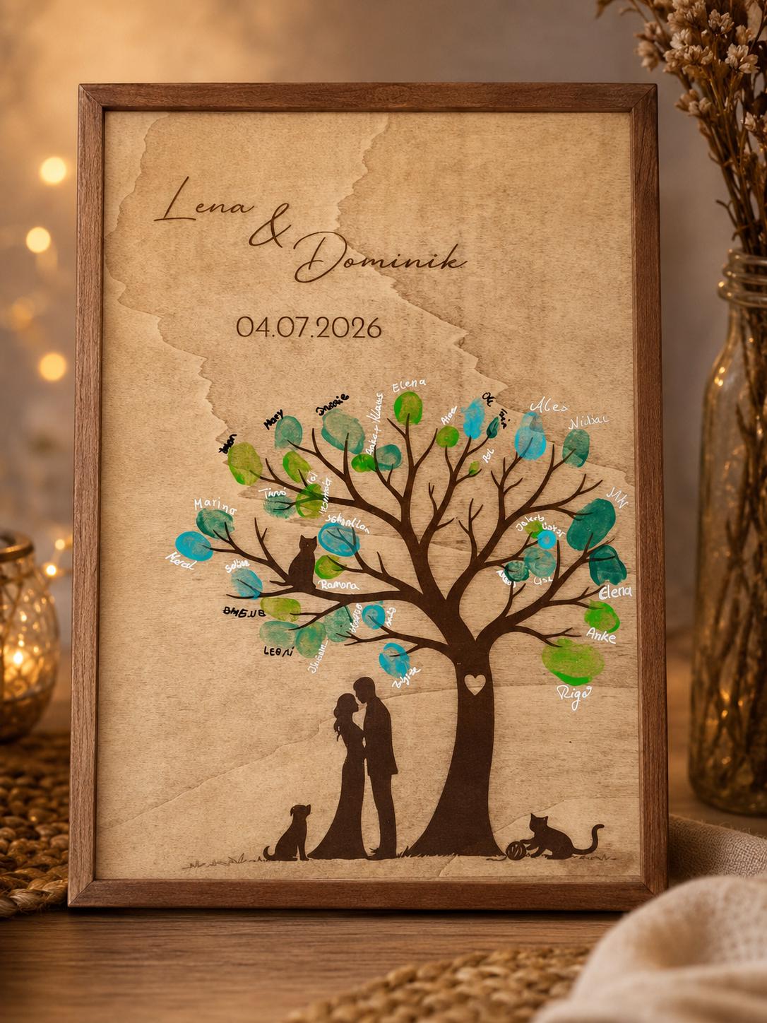 Fingerabdruck Gästebuch Hochzeit aus Holz mit Rahmen | Personalisiertes Hochzeitsgästebuch A3 | Guest | Wedding Tree | Geschenk zur Hochzeit