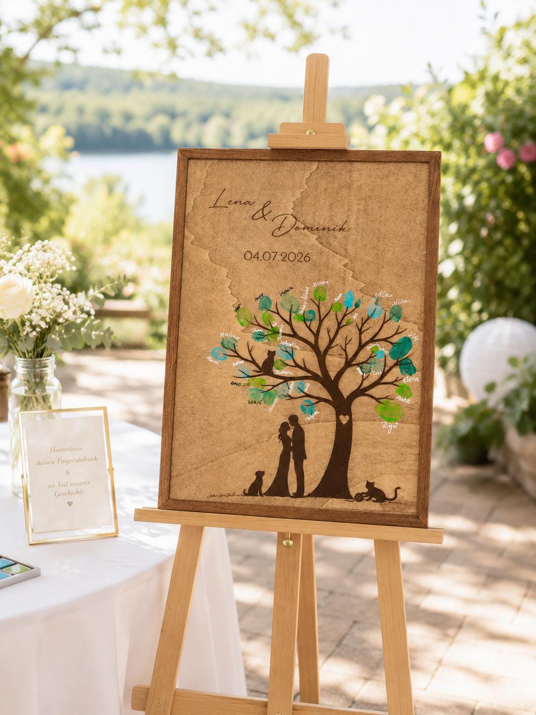 Fingerabdruck Gästebuch Hochzeit aus Holz mit Rahmen | Personalisiertes Hochzeitsgästebuch A3 | Guest | Wedding Tree | Geschenk zur Hochzeit