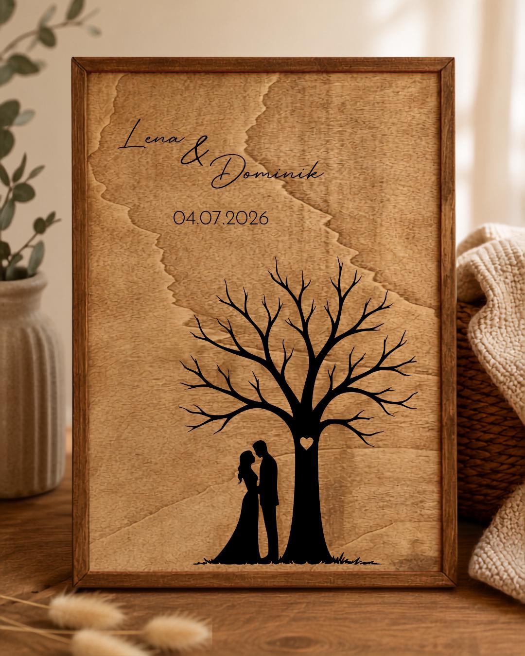 Fingerabdruck Gästebuch Hochzeit aus Holz mit Rahmen | Personalisiertes Hochzeitsgästebuch A3 | Guest | Wedding Tree | Geschenk zur Hochzeit