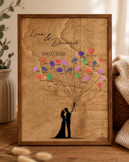 Fingerabdruck Gästebuch Hochzeit aus Holz mit Rahmen | Personalisiertes Hochzeitsgästebuch A3 | Guest | Wedding Tree | Geschenk zur Hochzeit