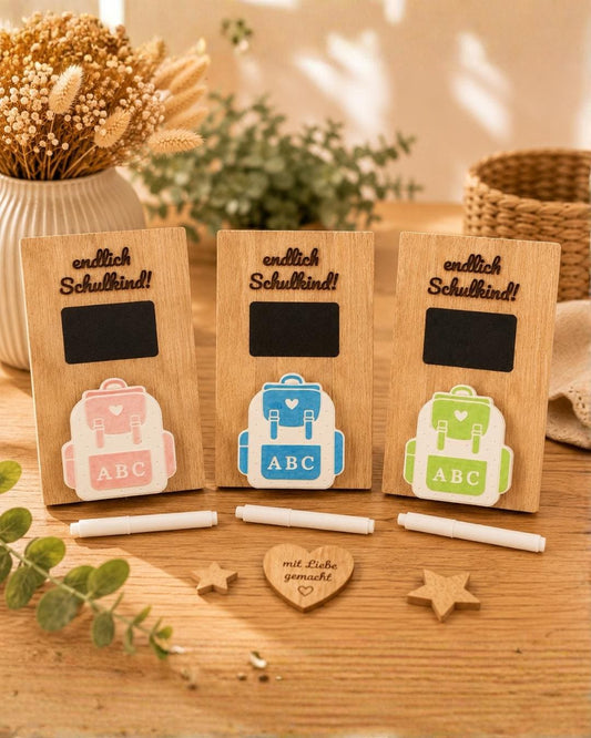 Personalisiertes Geldgeschenk zur Einschulung aus Holz | Schulkind Geschenk mit Tafel, Stift & Geldhalter | Endlich Schulkind | Abschied