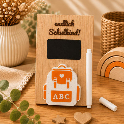 Personalisiertes Geldgeschenk zur Einschulung aus Holz | Schulkind Geschenk mit Tafel, Stift & Geldhalter | Endlich Schulkind | Abschied