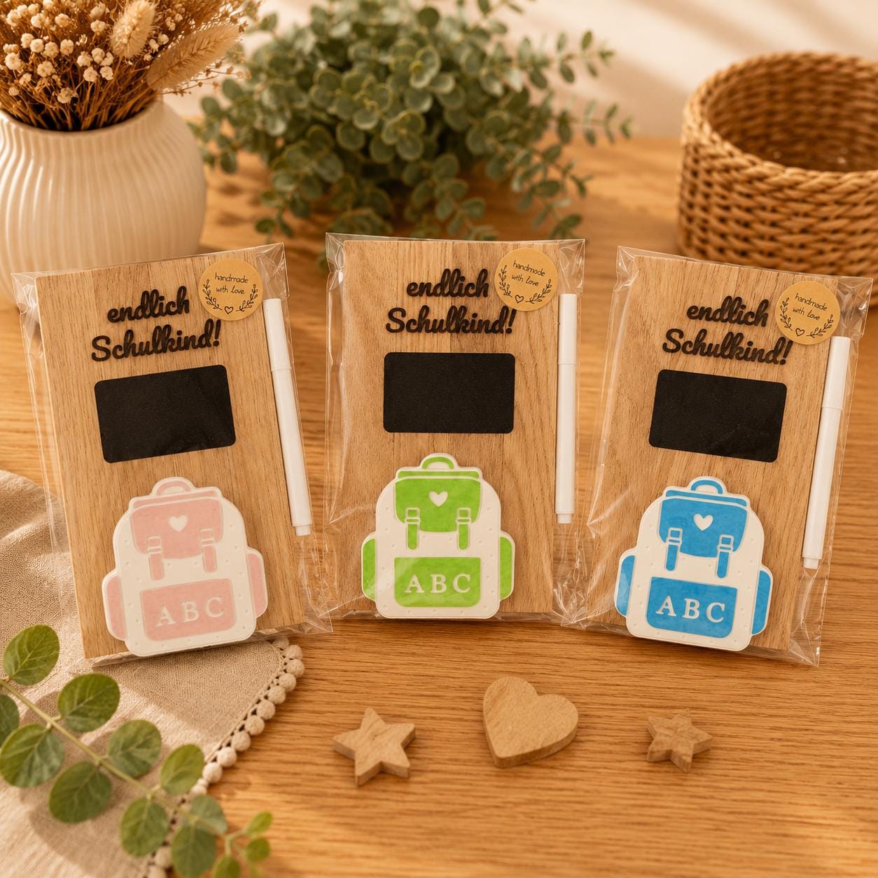 Personalisiertes Geldgeschenk zur Einschulung aus Holz | Schulkind Geschenk mit Tafel, Stift & Geldhalter | Endlich Schulkind | Abschied