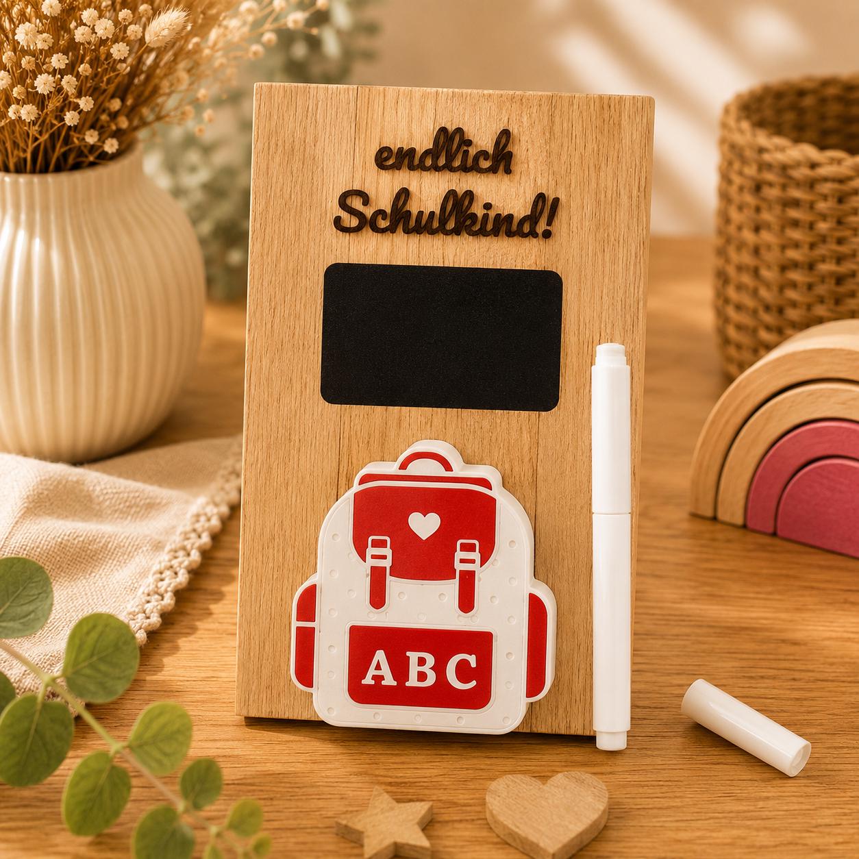 Personalisiertes Geldgeschenk zur Einschulung aus Holz | Schulkind Geschenk mit Tafel, Stift & Geldhalter | Endlich Schulkind | Abschied