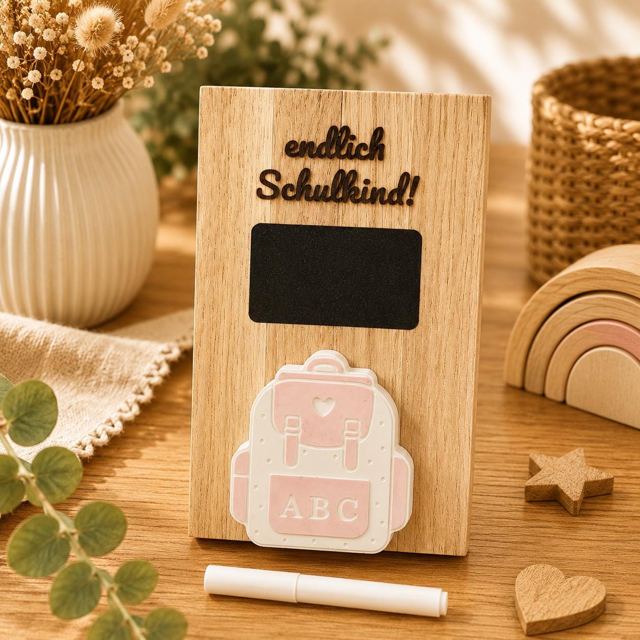 Personalisiertes Geldgeschenk zur Einschulung aus Holz | Schulkind Geschenk mit Tafel, Stift & Geldhalter | Endlich Schulkind | Abschied