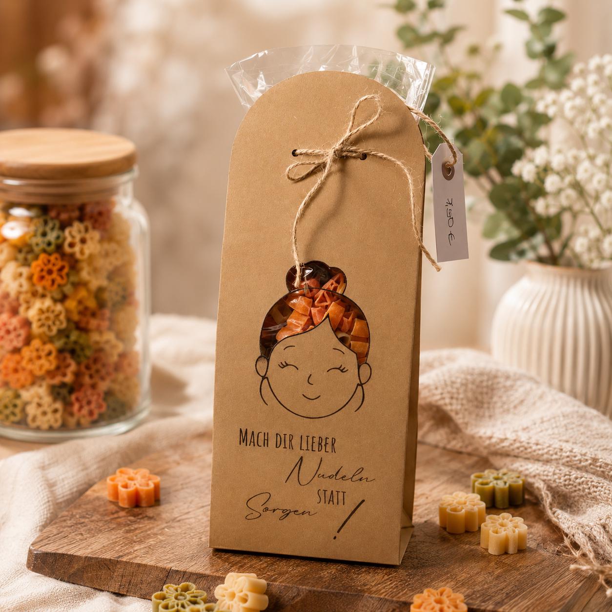 Nudelgeschenk mit Wunschmotiv & Spruch | Kleine Aufmerksamkeit | Glücksbringer | Einzugsgeschenk | Lustiges Pasta Geschenk | Mitbringsel