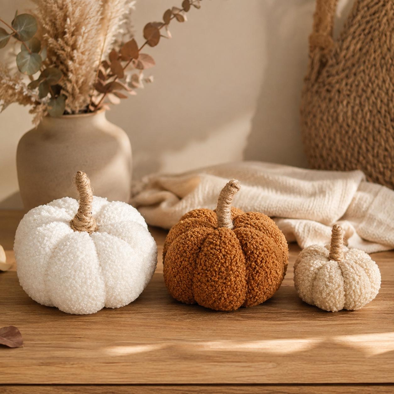 Deko Kürbis aus Teddystoff | handgemachte Herbstdeko | Stoffkürbis in 3 Größen & Farben | Tischdeko Herbst | Geschenkidee | Pumpkins