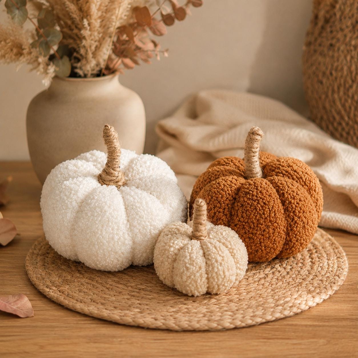 Deko Kürbis aus Teddystoff | handgemachte Herbstdeko | Stoffkürbis in 3 Größen & Farben | Tischdeko Herbst | Geschenkidee | Pumpkins